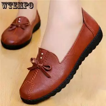 Весенне-летняя повседневная обувь из искусственной кожи, Нескользящая дышащая рабочая женская обувь на плоской подошве, обувь для мам среднего и пожилого возраста 35 чёрный