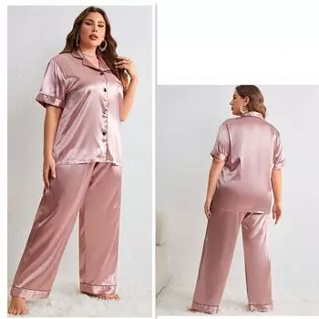 Весенне-летняя простая ночная рубашка, домашний костюм, сексуальная пижама из ледяного шелка, пижамные штаны, комплект из двух предметов 1XL