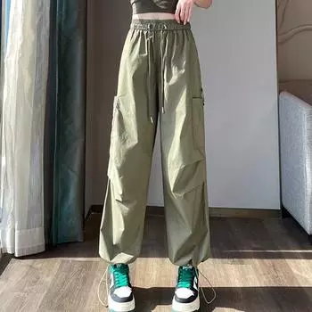 Весенне-летняя рабочая одежда Брюки-карго для женщин Быстросохнущие повседневные тонкие брюки с завязками и высокой талией Свободные карманы Спортивные брюки Harlan с 9 точками 514 S чёрный