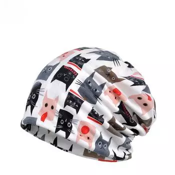 Весенне-летняя шапка-пуловер для женщин с рисунком мультяшного кота, защита от солнца, универсальная модная шапка-шарф, сумка Flexible/dual-use белый