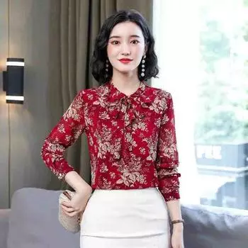 Весенне-летняя шифоновая рубашка с цветочным принтом, женская маленькая рубашка с длинными рукавами, закрывающая живот S