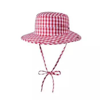Весенне-летняя широкополая уличная альпийская кепка в K-стиле в клетку гингем, шляпа для защиты от солнца, женская шляпа-ведро, большой обхват головы, солнцезащитный козырек, шнурок 8811-Red