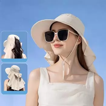 Весенне-летняя шляпа от солнца с бантом, женская уличная солнцезащитная шляпа с шалью с большими полями и рыбацкой шляпой с отверстием в хвосте фиолетовый