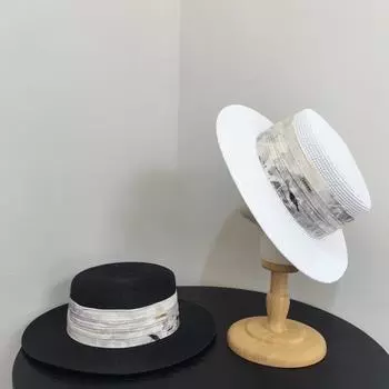Весенне-летняя шляпа с плоским верхом, детская шляпа-цилиндр, жемчужно-белая универсальная шляпа, вогнутая шляпа в стиле джаз, соломенная шляпа, британская ретро-мода белый
