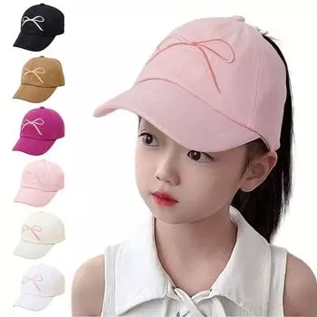 Весенне-летняя шляпа с высоким хвостом для девочек, пляжная бейсболка с вышивкой бабочки, пляжная бейсболка для детей