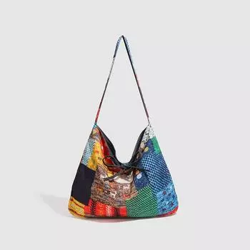 Весенне-летняя сумка в национальном стиле в стиле пэчворк, модная двойная джинсовая сумка-тоут, большая вместительная сумка на плечо