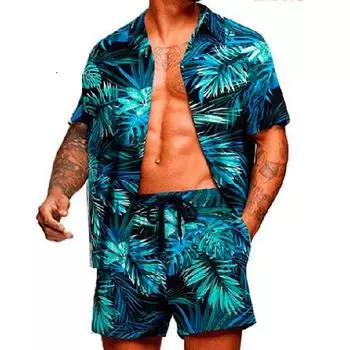 Весенне-летняя свободная пляжная повседневная мужская одежда, модный комплект: топ-рубашка с цветочным принтом XXXXXL