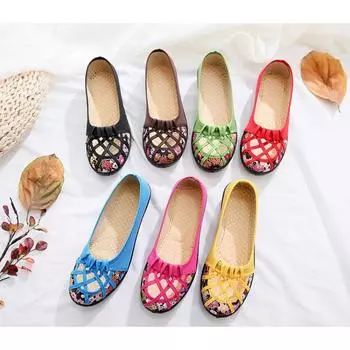 Весенне-летняя тканевая обувь, женские нескользящие туфли с открытой спинкой и мягкой подошвой, сандалии без шнуровки на плоской подошве большого размера с принтом 35