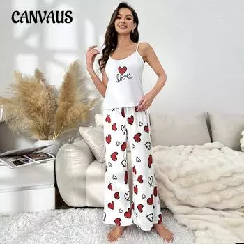 Весенне-летняя тонкая часть пижамы женские брюки с короткими рукавами домашняя одежда можно носить поверх костюма с принтом «Любовь» XS белый
