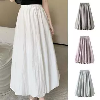 Весенне-летняя юбка-макси с пузырьками, эластичная юбка трапециевидной формы с высокой талией, однотонная юбка-фонарь, длинная юбка с оборками длиной до щиколотки, уличная одежда чёрный