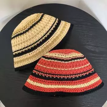 Весенне-летняя вязаная шляпа-ведро универсальная для лица, маленькая, для отдыха на море, солнцезащитная шляпа, шляпа-ведро прилив M56-58cm белый