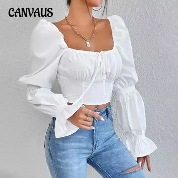 Весенне-летняя женская белая рубашка с длинным рукавом и завязкой спереди, открытая спина, сексуальная на талии S белый