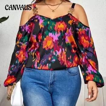 Весенне-летняя женская блузка больших размеров, модный топ с длинными рукавами и пышными рукавами с принтом граффити 1XL чёрный