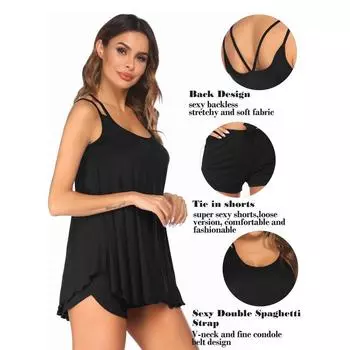 Весенне-летняя женская домашняя одежда, комплект из двух частей, топ, шорты, домашний пижамный комплект XXL чёрный