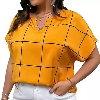 Весенне-летняя женская футболка большого размера в клетку с принтом, рубашка с короткими рукавами, топы с воротником «летучая мышь» 5XL белый