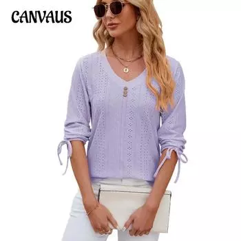 Весенне-летняя женская футболка, новая однотонная свободная футболка на пуговицах с v-образным вырезом, топы со средними рукавами S белый