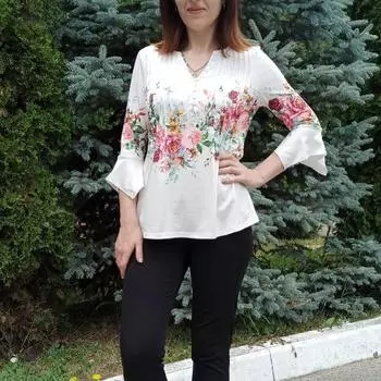 Весенне-летняя женская футболка с модным цветочным принтом и v-образным вырезом, с короткими рукавами, плиссированная футболка на пуговицах, топы S синий