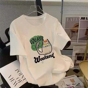 Весенне-летняя женская футболка с мультяшным принтом, футболка из чистого хлопка с короткими рукавами, женский повседневный топ M