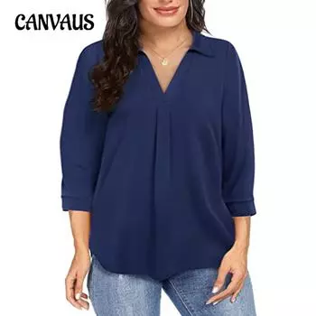 Весенне-летняя женская футболка, шифоновая свободная рубашка с v-образным вырезом и семиминутными рукавами, женские топы больших размеров