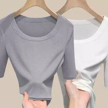 Весенне-летняя женская футболка в рубчик с U-образным вырезом и резинкой M белый