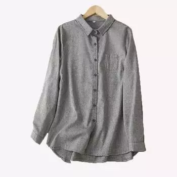 Весенне-летняя женская хлопково-льняная рубашка в стиле ретро в стиле ретро, однотонный топ большого размера, блузка с длинным рукавом в стиле ретро M серый