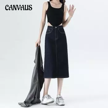 Весенне-летняя женская ковбойская юбка до половины тела, юбка трапециевидной формы с разрезом, тонкая джинсовая юбка с высокой талией, длинная юбка с абзацем, хип-юбка S