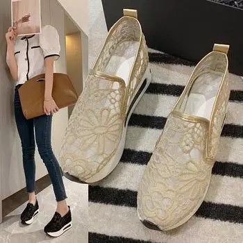 Весенне-летняя женская массивная обувь, дышащая модная женская спортивная повседневная обувь с блестками 35 белый