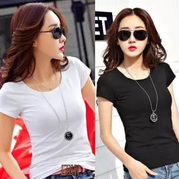 Весенне-летняя женская модная однотонная футболка с круглым вырезом и короткими рукавами