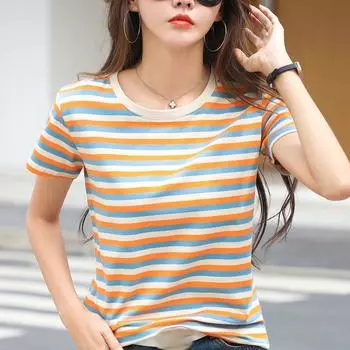 Весенне-летняя женская модная повседневная полосатая футболка с короткими рукавами
