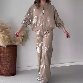 Весенняя женская мода, повседневная толстовка с принтом, широкие брюки, комплект из двух предметов XXL белый