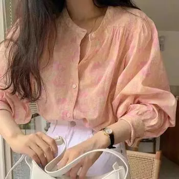 Весенне-летняя женская модная рубашка с длинным рукавом и цветочным принтом, свободные топы на пуговицах S