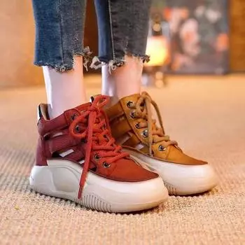 Весенне-летняя женская обувь, повседневная обувь на открытой платформе, новая мода, удобная дышащая женская обувь с высоким берцем, женская обувь на шнуровке 36