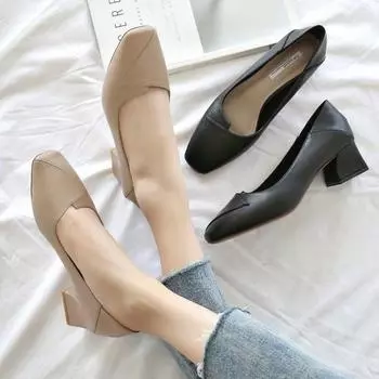 Весенне-летняя женская обувь, удобная пригородная обувь на толстом каблуке с неглубоким горлышком 35 чёрный