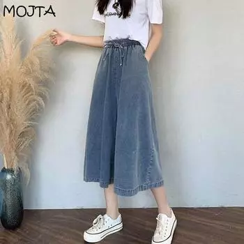Весенне-летняя женская одежда, джинсовые брюки, юбки, эластичная талия, большие размеры, женские, большие размеры, тонкие облегающие женские брюки-юбка M