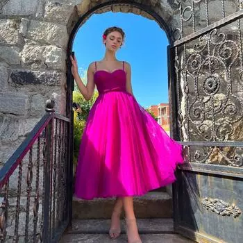 Весенне-летняя женская одежда, вечернее платье в стиле темперамент с юбкой на подтяжках, однотонная юбка средней длины, сетчатая юбка с бантом S