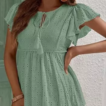 Весенне-летняя женская однотонная блузка с рукавами в виде листьев лотоса, повседневная и удобная футболка S белый