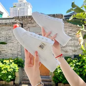 Весенне-летняя женская парусиновая обувь, кроссовки на плоской подошве, женская повседневная обувь с низким верхом, на шнуровке, белые туфли 35 белый