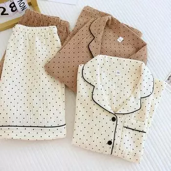 Весенне-летняя женская пижама, домашняя одежда, женская пижама с принтом в горошек, женский комплект из 2 предметов, ночная одежда XL коричневый