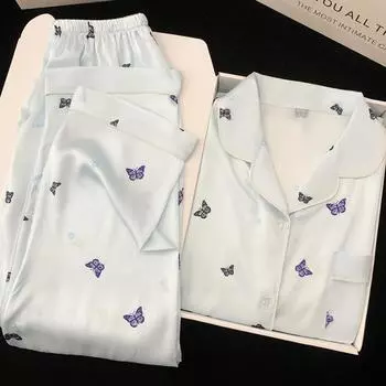 Весенне-летняя женская пижама Ice Silk Temperament, домашняя одежда, костюм для девочек, осенние модели, свободная удобная пижама, домашняя одежда M