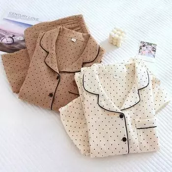 Весенне-летняя женская пижама с принтом в горошек, комплект из 2 предметов для сна, женская пижама, домашняя одежда XXL коричневый