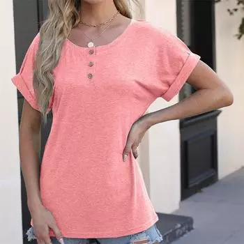 Весенне-летняя женская повседневная футболка на пуговицах, однотонный женский топ M чёрный