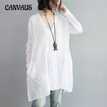 Весенне-летняя женская свободная рубашка с v-образным вырезом больших размеров, длинная рубашка от солнца One Size белый