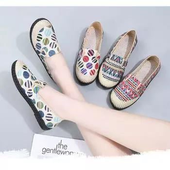 Весенне-летняя женская тканевая обувь из старого Пекина, дышащая льняная рыбацкая обувь без шнуровки на плоской подошве 35