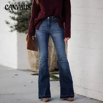 Весенне-осенне-летние женские джинсы, модные брюки, узкие эластичные расклешенные брюки с необработанными краями S