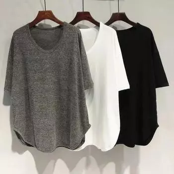 Весенне-осенне-летняя футболка женская с круглым вырезом однотонные тонкие футболки женская большая одежда с коротким рукавом повседневная женская S белый