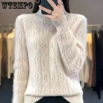 Весенне-осенне-зимний трикотаж, женские свитера, модный повседневный теплый вязаный джемпер, женский свитер с воротником S синий