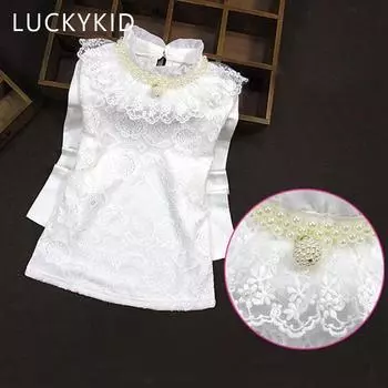 Весенне-осенне-зимняя блузка для девочек, рубашки для маленьких школьников, топы для девочек, хлопковая кружевная детская рубашка с длинными рукавами, детская одежда 12M белый