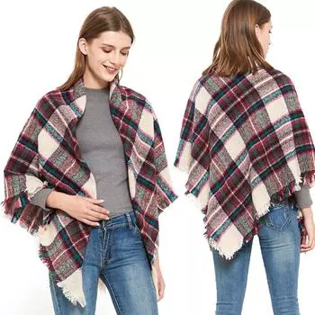 Весенне-осенне-зимняя шаль, женский клетчатый треугольный шарф SJ-12# Navy Blue