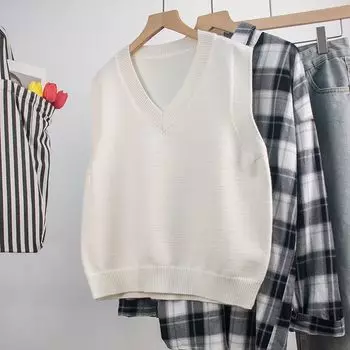 Весенне-осеннее бандажное платье винтажный жилет K-style свитер-жилет White [Tops]] M