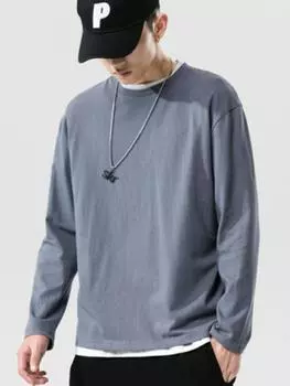 Весенне-осеннее базовое пальто, мужская футболка с длинным рукавом, мужской свитер, мужская футболка с длинным рукавом, модная осенняя одежда, белый мужской топ M чёрный